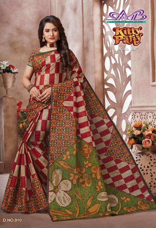 KITTY PARTY BY A.B FASHION 900 TO 917 SERIES INDIAN TRADITIONAL WEAR COLLECTION BEAUTIFUL STYLISH FANCY COLORFUL PARTY WEAR & OCCASIONAL WEAR MUL MUL COTTON PRINTED SAREES AT WHOLESALE PRICE