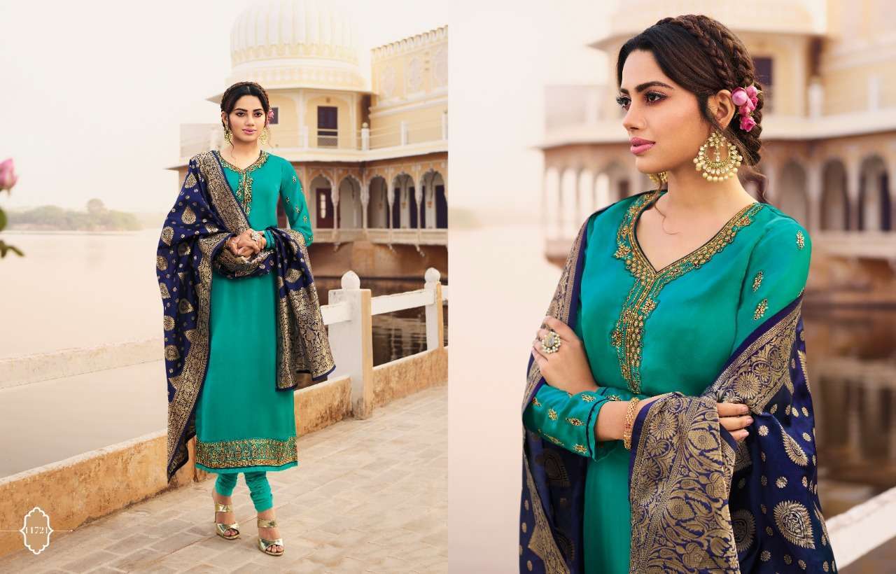 ZISA BANARAS VOL-8 BY MEERA TRENDZ 11721 TO 11725 SERIES BEAUTIFUL STYLISH DESIGNER PRINTED AND EMBROIDERED PARTY WEAR OCCASIONAL WEAR SATIN GEORGETTE DRESSES AT WHOLESALE PRICE