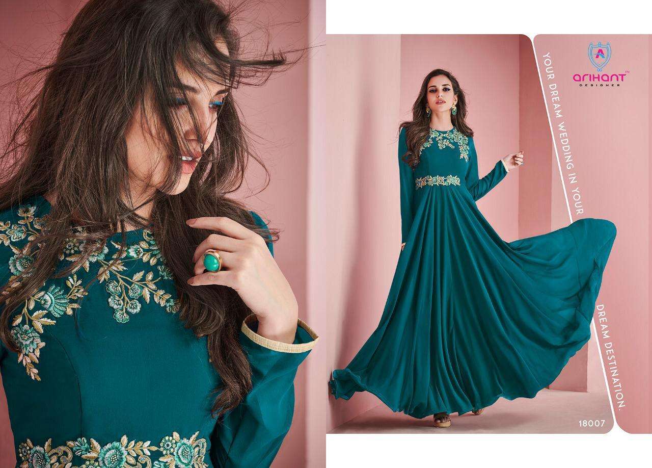 SUI DHAAGA HIT DESIGNS BY ARIHANT DESIGNER DESIGNER BEAUTIFUL STYLISH FANCY COLORFUL PARTY WEAR & ETHNIC WEAR & READY TO WEAR FAUX GEORGETTE EMBROIDERED GOWNS AT WHOLESALE PRICE