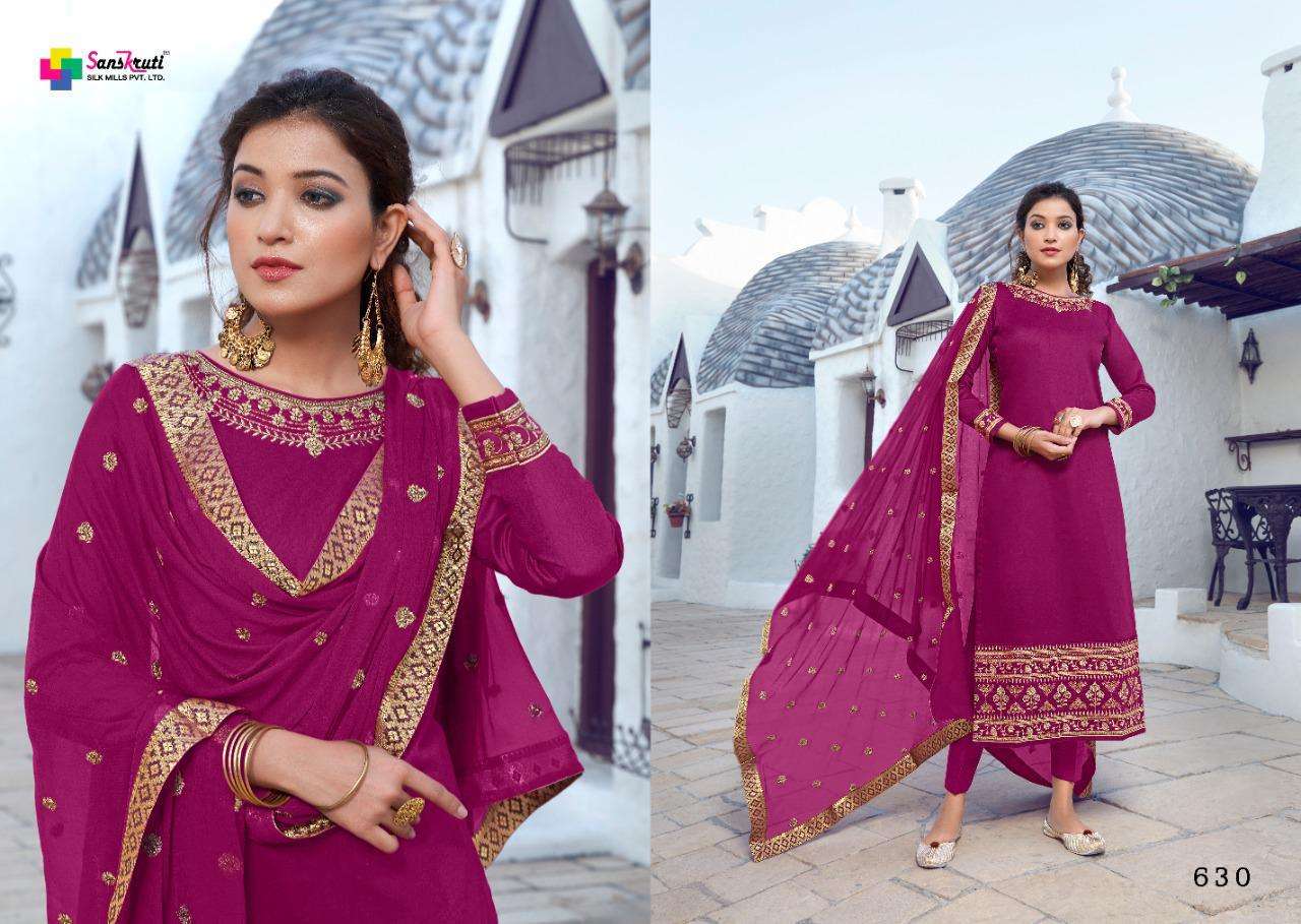 KISHNA VOL-4 BY SANSKRUTI SILK MILS 625 TO 630 SERIES SHARARA SUITS BEAUTIFUL STYLISH FANCY COLORFUL PARTY WEAR & OCCASIONAL WEAR JAM SILK WITH EMBROIDERY DRESSES AT WHOLESALE PRICE