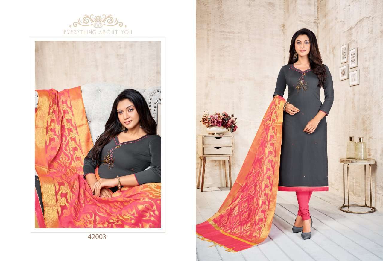 LIFE LINE BY KAPIL TEX 42001 TO 42012 SERIES BEAUTIFUL PATIYALA SUITS STYLISH FANCY COLORFUL PARTY WEAR & OCCASIONAL WEAR LONG SLUB WITH HANDWORK PRINTED DRESSES AT WHOLESALE PRICE