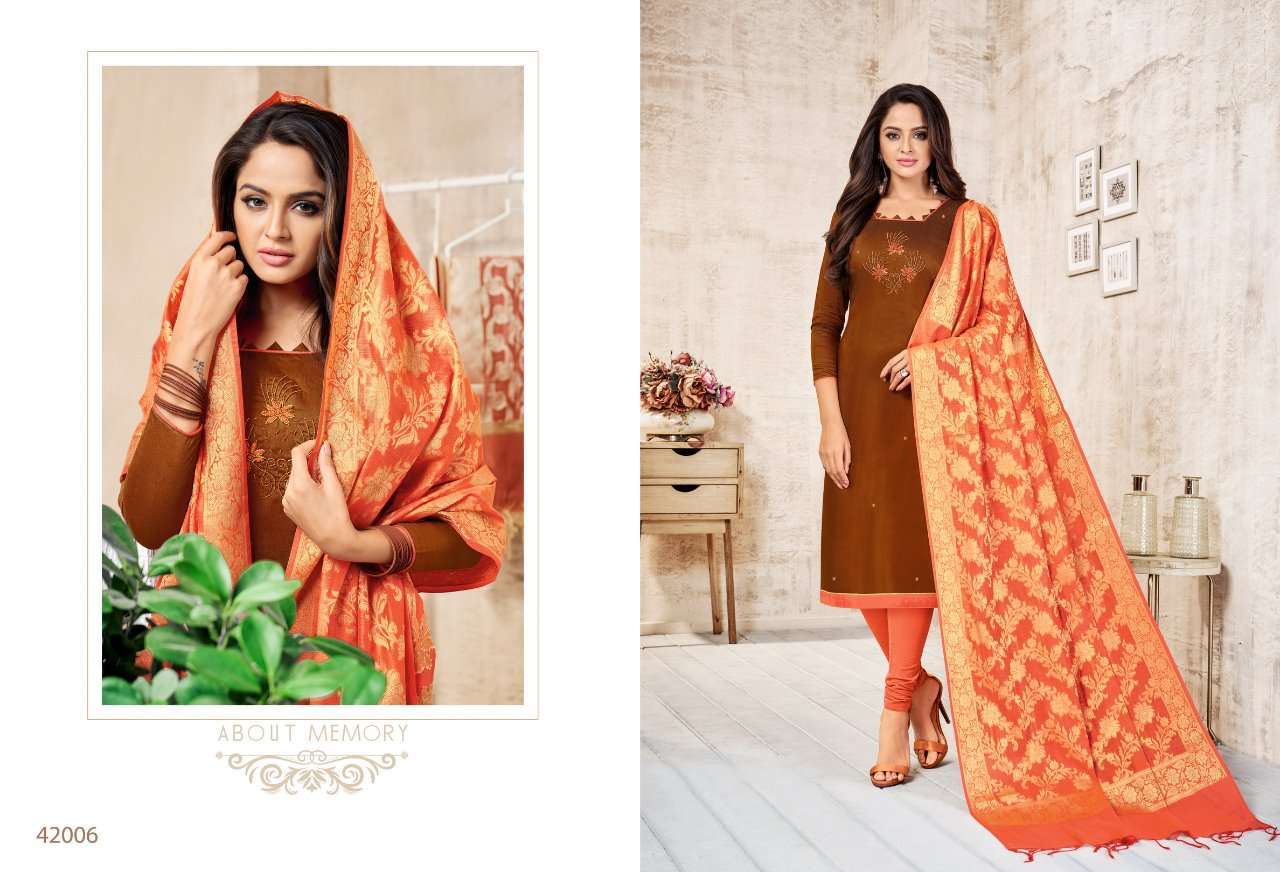 LIFE LINE BY KAPIL TEX 42001 TO 42012 SERIES BEAUTIFUL PATIYALA SUITS STYLISH FANCY COLORFUL PARTY WEAR & OCCASIONAL WEAR LONG SLUB WITH HANDWORK PRINTED DRESSES AT WHOLESALE PRICE