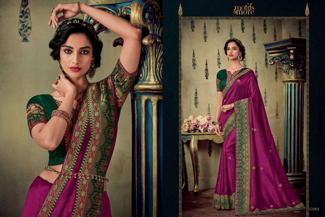 M AND M VOL-10 BY MOTIFS AND MORE INDIAN TRADITIONAL WEAR COLLECTION BEAUTIFUL STYLISH FANCY COLORFUL PARTY WEAR & OCCASIONAL WEAR FANCY EMBROIDERED SAREES AT WHOLESALE PRICE