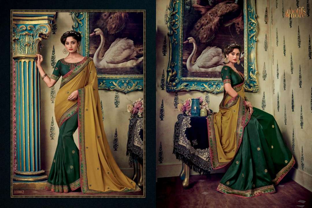 M AND M VOL-10 BY MOTIFS AND MORE INDIAN TRADITIONAL WEAR COLLECTION BEAUTIFUL STYLISH FANCY COLORFUL PARTY WEAR & OCCASIONAL WEAR FANCY EMBROIDERED SAREES AT WHOLESALE PRICE