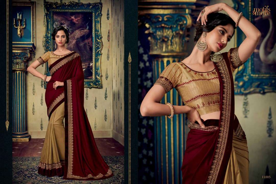 M AND M VOL-10 BY MOTIFS AND MORE INDIAN TRADITIONAL WEAR COLLECTION BEAUTIFUL STYLISH FANCY COLORFUL PARTY WEAR & OCCASIONAL WEAR FANCY EMBROIDERED SAREES AT WHOLESALE PRICE