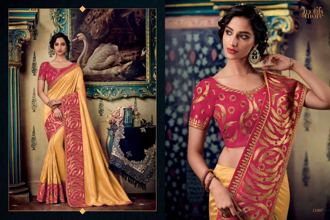 M AND M VOL-10 BY MOTIFS AND MORE INDIAN TRADITIONAL WEAR COLLECTION BEAUTIFUL STYLISH FANCY COLORFUL PARTY WEAR & OCCASIONAL WEAR FANCY EMBROIDERED SAREES AT WHOLESALE PRICE