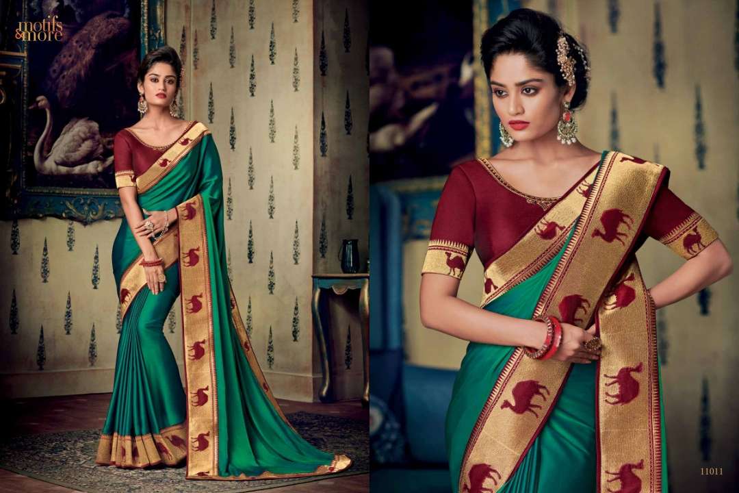 M AND M VOL-10 BY MOTIFS AND MORE INDIAN TRADITIONAL WEAR COLLECTION BEAUTIFUL STYLISH FANCY COLORFUL PARTY WEAR & OCCASIONAL WEAR FANCY EMBROIDERED SAREES AT WHOLESALE PRICE