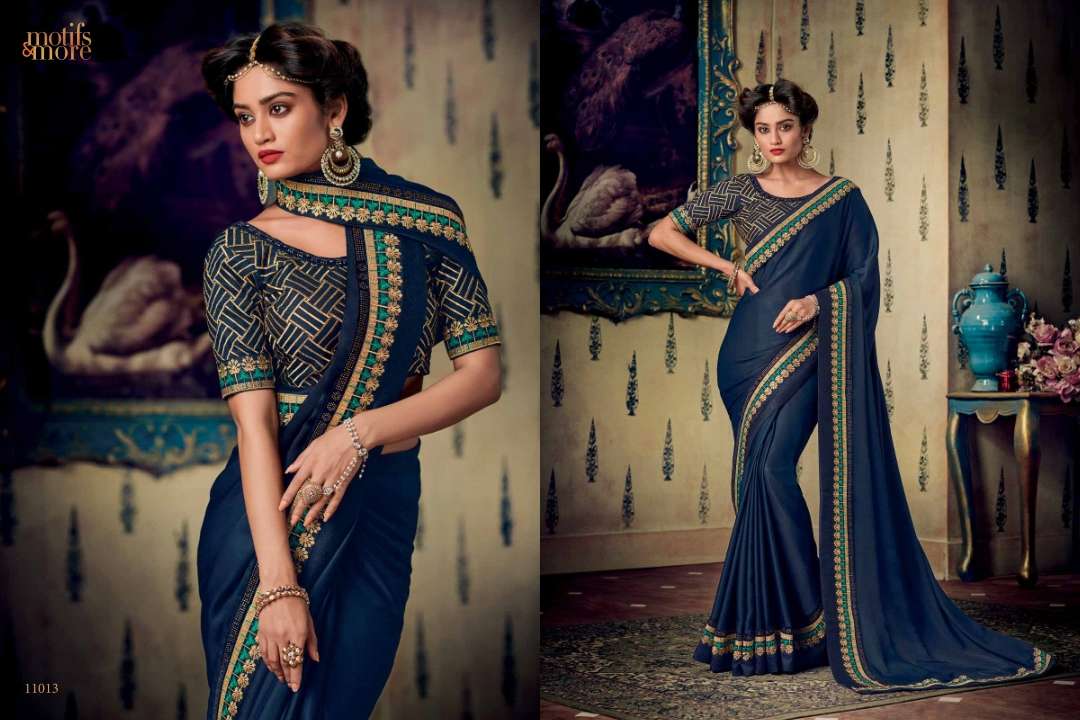 M AND M VOL-10 BY MOTIFS AND MORE INDIAN TRADITIONAL WEAR COLLECTION BEAUTIFUL STYLISH FANCY COLORFUL PARTY WEAR & OCCASIONAL WEAR FANCY EMBROIDERED SAREES AT WHOLESALE PRICE