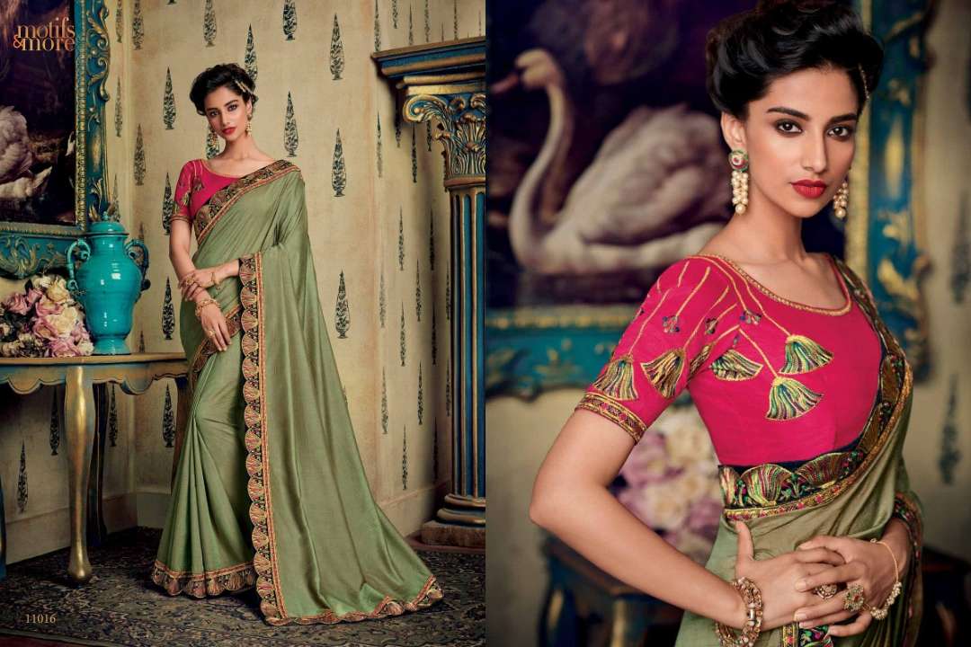 M AND M VOL-10 BY MOTIFS AND MORE INDIAN TRADITIONAL WEAR COLLECTION BEAUTIFUL STYLISH FANCY COLORFUL PARTY WEAR & OCCASIONAL WEAR FANCY EMBROIDERED SAREES AT WHOLESALE PRICE