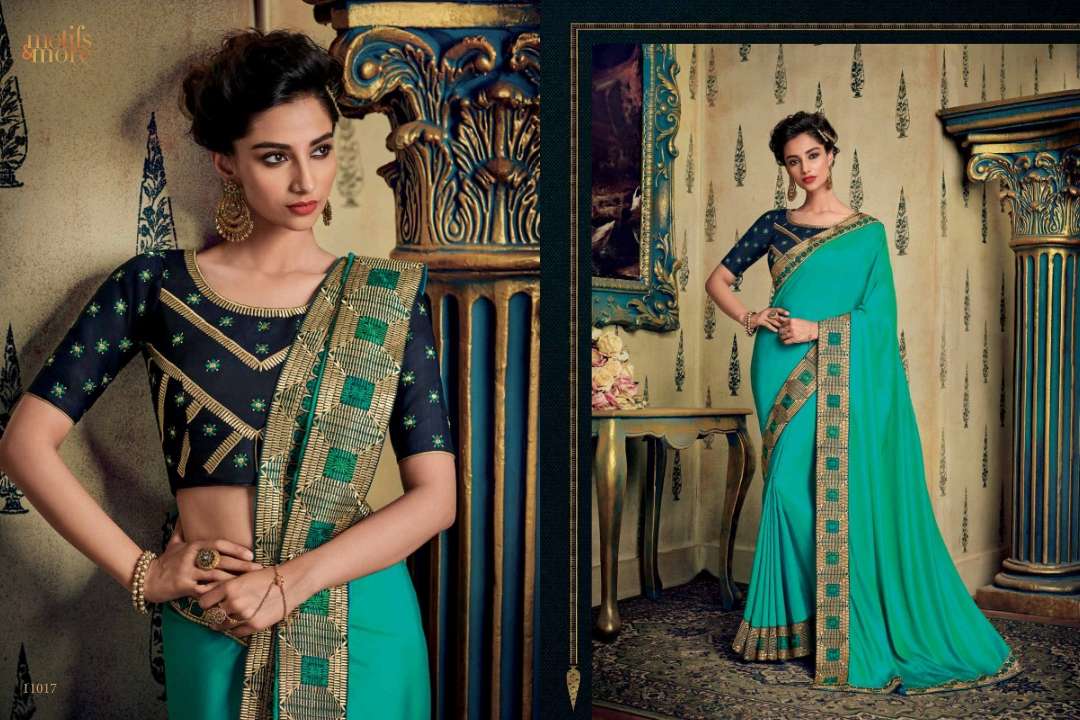 M AND M VOL-10 BY MOTIFS AND MORE INDIAN TRADITIONAL WEAR COLLECTION BEAUTIFUL STYLISH FANCY COLORFUL PARTY WEAR & OCCASIONAL WEAR FANCY EMBROIDERED SAREES AT WHOLESALE PRICE