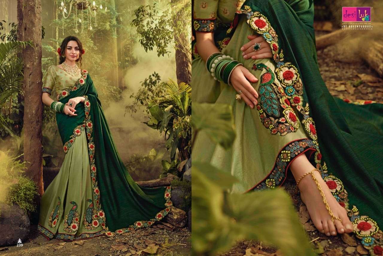 PREM RIVAAZ VOL-7 BY DESI LUK 234 TO 248 SERIES INDIAN TRADITIONAL WEAR COLLECTION BEAUTIFUL STYLISH FANCY COLORFUL PARTY WEAR & OCCASIONAL WEAR FANCY EMBROIDERED SAREES AT WHOLESALE PRICE