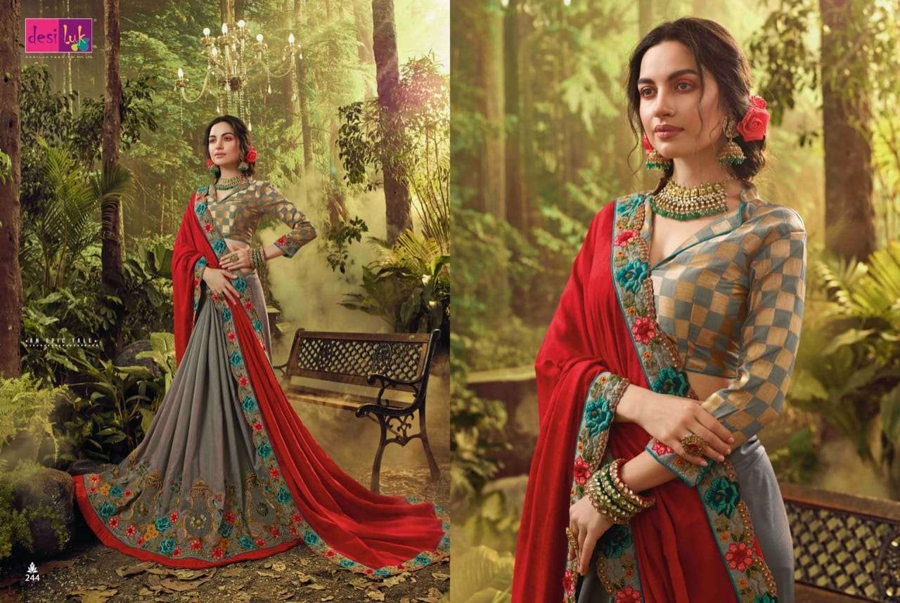 PREM RIVAAZ VOL-7 BY DESI LUK 234 TO 248 SERIES INDIAN TRADITIONAL WEAR COLLECTION BEAUTIFUL STYLISH FANCY COLORFUL PARTY WEAR & OCCASIONAL WEAR FANCY EMBROIDERED SAREES AT WHOLESALE PRICE