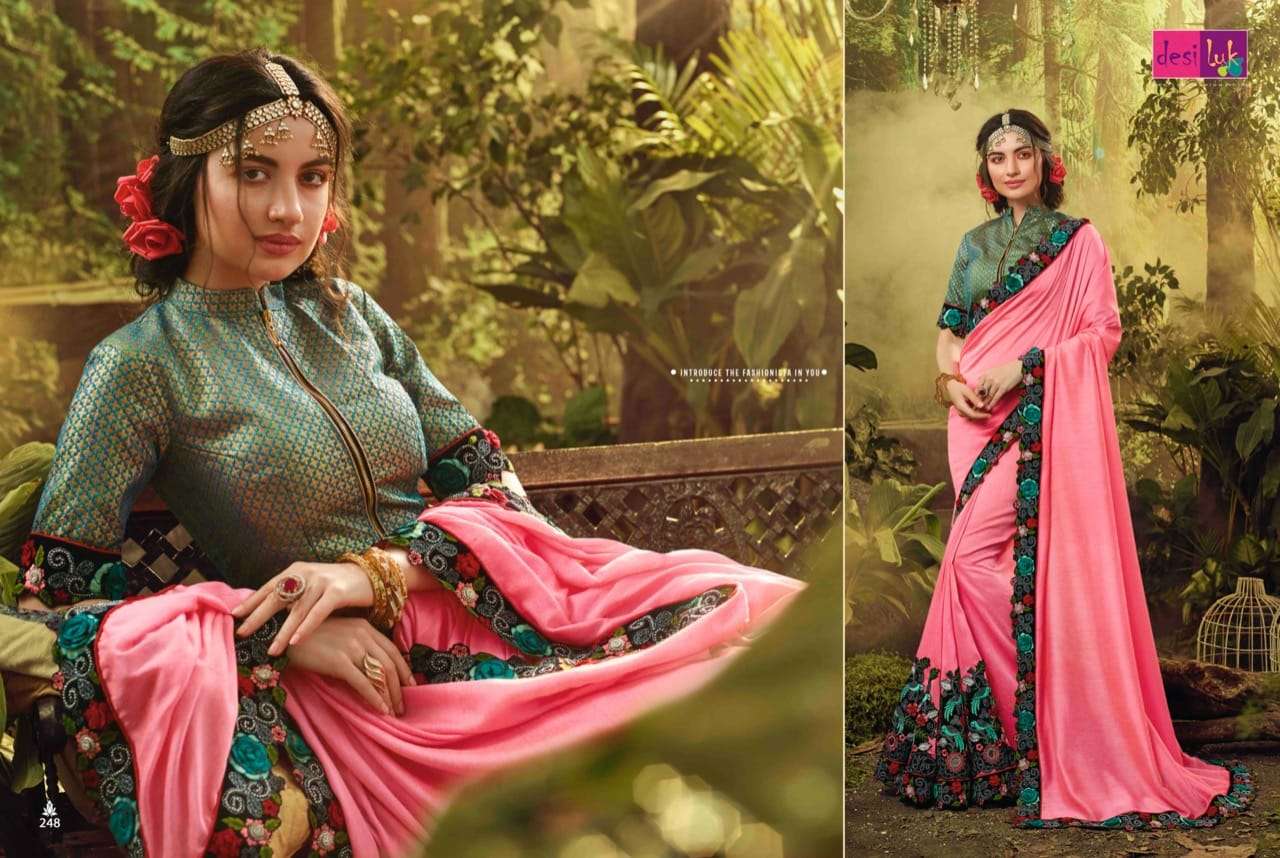 PREM RIVAAZ VOL-7 BY DESI LUK 234 TO 248 SERIES INDIAN TRADITIONAL WEAR COLLECTION BEAUTIFUL STYLISH FANCY COLORFUL PARTY WEAR & OCCASIONAL WEAR FANCY EMBROIDERED SAREES AT WHOLESALE PRICE