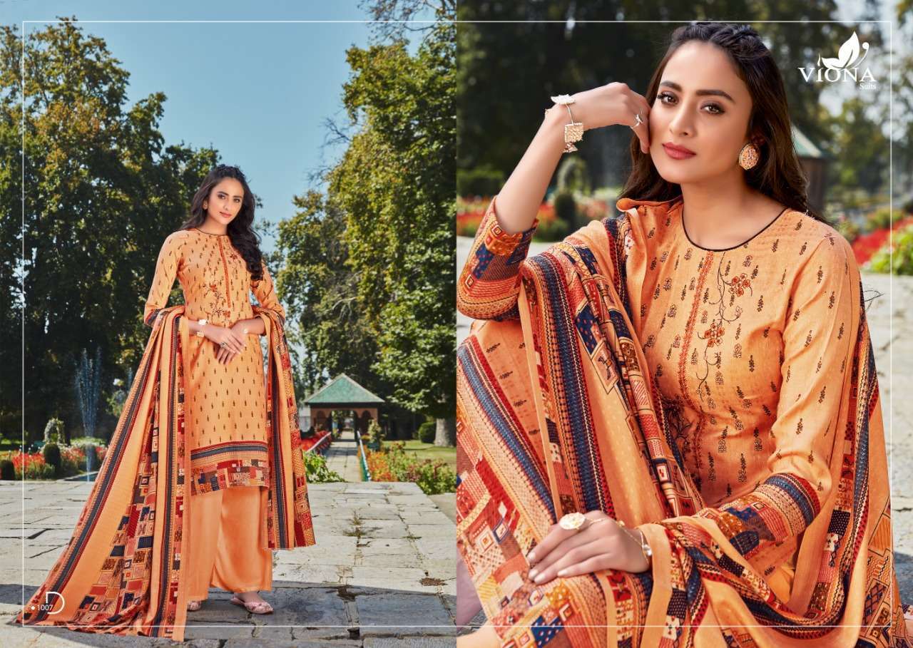 FIZA BY VIONA SUITS 1001 TO 1008 SERIES BEAUTIFUL PATIYALA SUITS STYLISH FANCY COLORFUL PARTY WEAR & OCCASIONAL WEAR PURE PASHMINA WITH WORK PRINTED DRESSES AT WHOLESALE PRICE