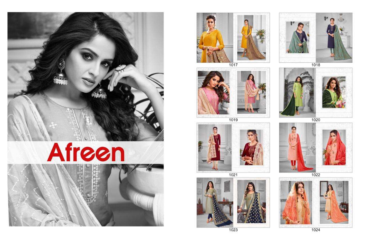 AFREEN BY KASMEERA 1017 TO 1024 SERIES BEAUTIFUL PATIYALA SUITS STYLISH FANCY COLORFUL PARTY WEAR & OCCASIONAL WEAR LONG SLUB SEQUENCE TONE  DRESSES AT WHOLESALE PRICE