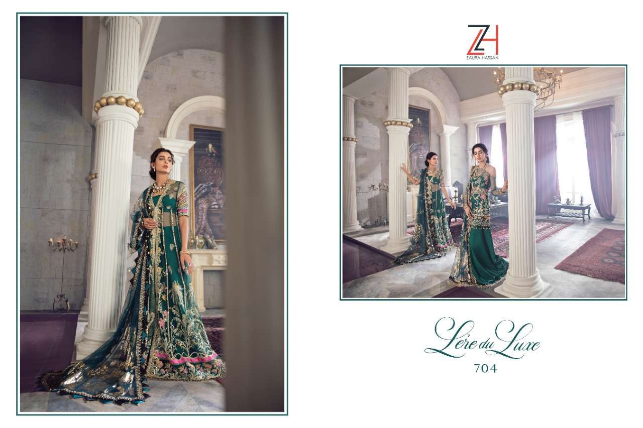 LEREDU LUXE BY ZAURA HASSAN 702 TO 705 SERIES BEAUTIFUL PATIYALA SUITS STYLISH FANCY COLORFUL PARTY WEAR & OCCASIONAL WEAR HEAVY BUTTERFLY NET WITH EMBROIDERY DRESSES AT WHOLESALE PRICE