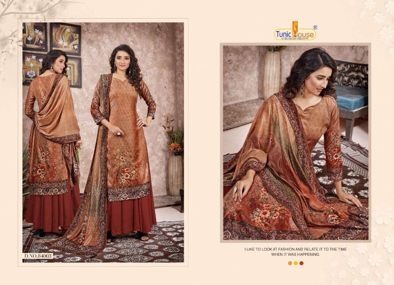 PEARL BY TUNIC HOUSE 84001 TO 84006 SERIES BEAUTIFUL SUITS COLORFUL STYLISH FANCY CASUAL WEAR & ETHNIC WEAR VELVET 9000 DIGITAL PRINTED PRINTED DRESSES AT WHOLESALE PRICE