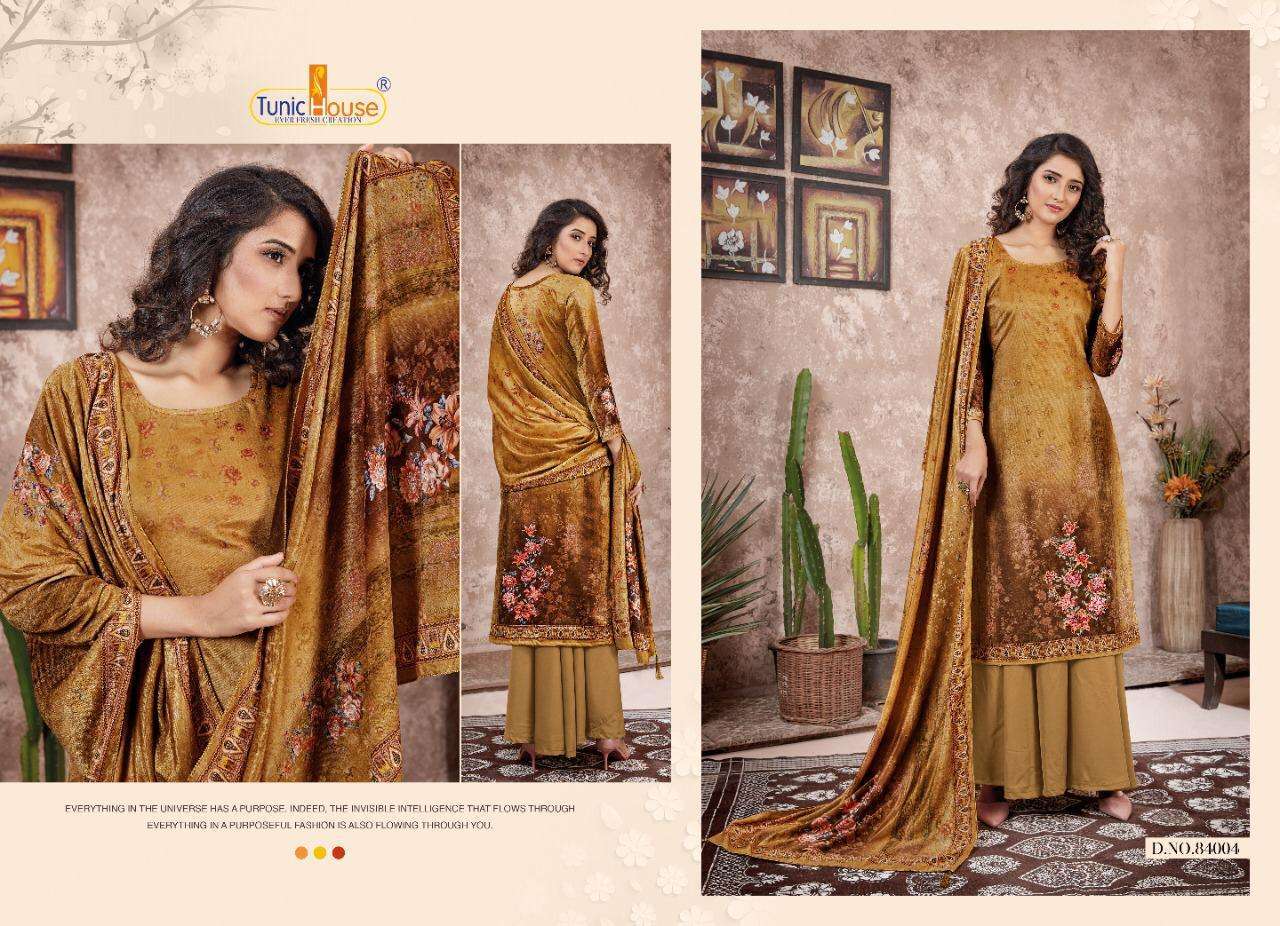 PEARL BY TUNIC HOUSE 84001 TO 84006 SERIES BEAUTIFUL SUITS COLORFUL STYLISH FANCY CASUAL WEAR & ETHNIC WEAR VELVET 9000 DIGITAL PRINTED PRINTED DRESSES AT WHOLESALE PRICE