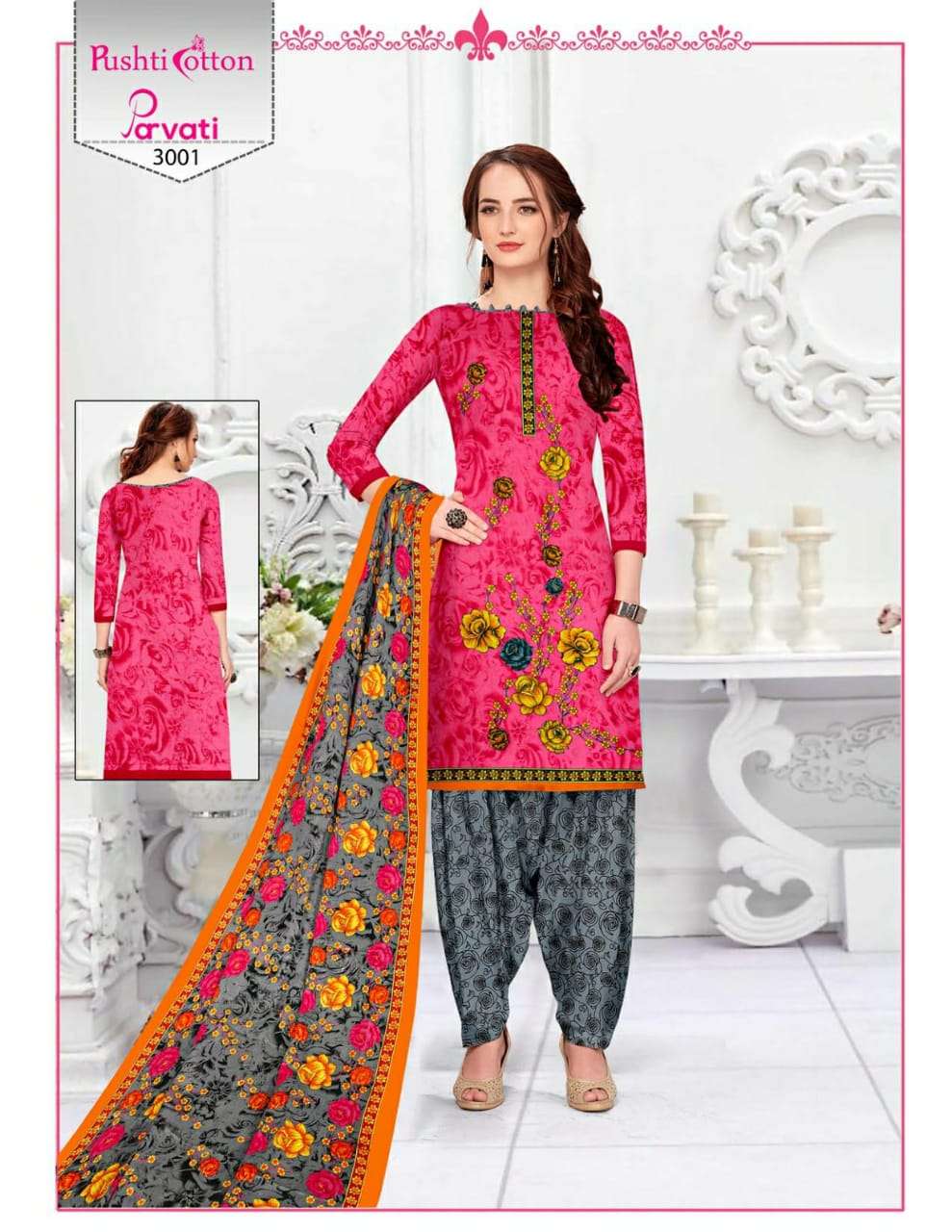 PARVATI VOL-3 BY PUSHTI COTTON 3001 TO 3010 SERIES BEAUTIFUL STYLISH FANCY COLORFUL CASUAL WEAR & ETHNIC WEAR & READY TO WEAR COTTON PRINTED KURTIS AT WHOLESALE PRICE