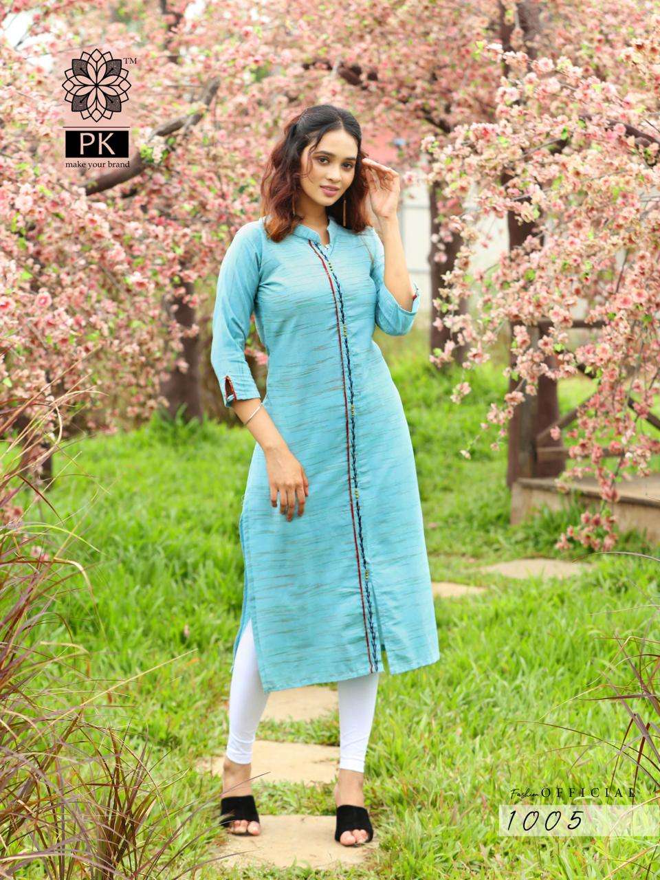 FASHION OFFICIAL BY PK 1001 TO 1009 SERIES BEAUTIFUL STYLISH FANCY COLORFUL CASUAL WEAR & ETHNIC WEAR & READY TO WEAR RAYON AND COTTON JACQUARD KURTIS AT WHOLESALE PRICE