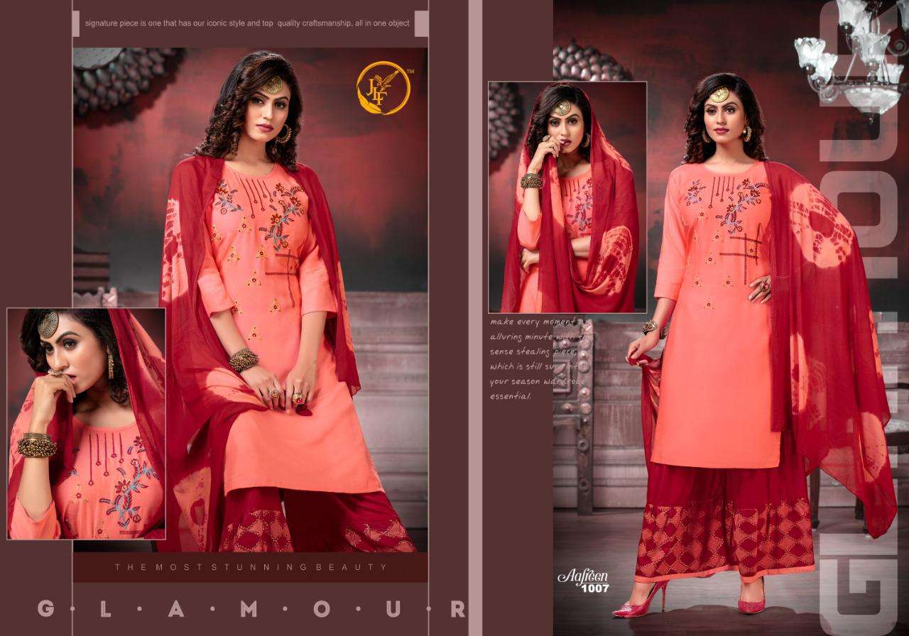 AAFREEN BY JLF 1001 TO 1008 SERIES BEAUTIFUL STYLISH FANCY COLORFUL CASUAL WEAR & ETHNIC WEAR & READY TO WEAR RAYON 14 KG WITH EMBROIDERY DRESSES AT WHOLESALE PRICE