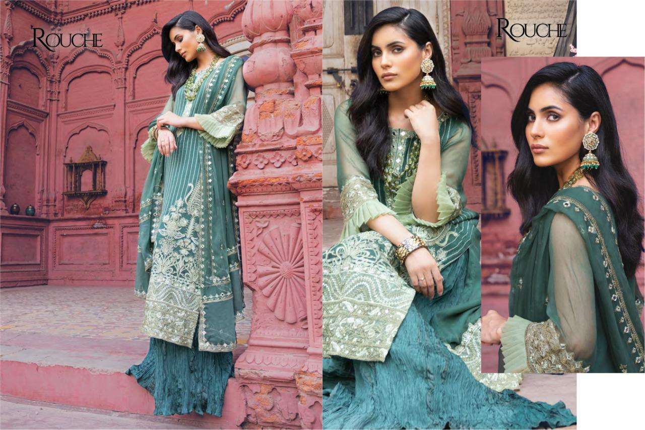 KHAS BY ROUCHE 1001 TO 1004 SERIES BEAUTIFUL STYLISH PAKISATNI SUITS FANCY COLORFUL CASUAL WEAR & ETHNIC WEAR & READY TO WEAR HEAVY FAUX GEORGETTE WITH EMBROIDERY DRESSES AT WHOLESALE PRICE