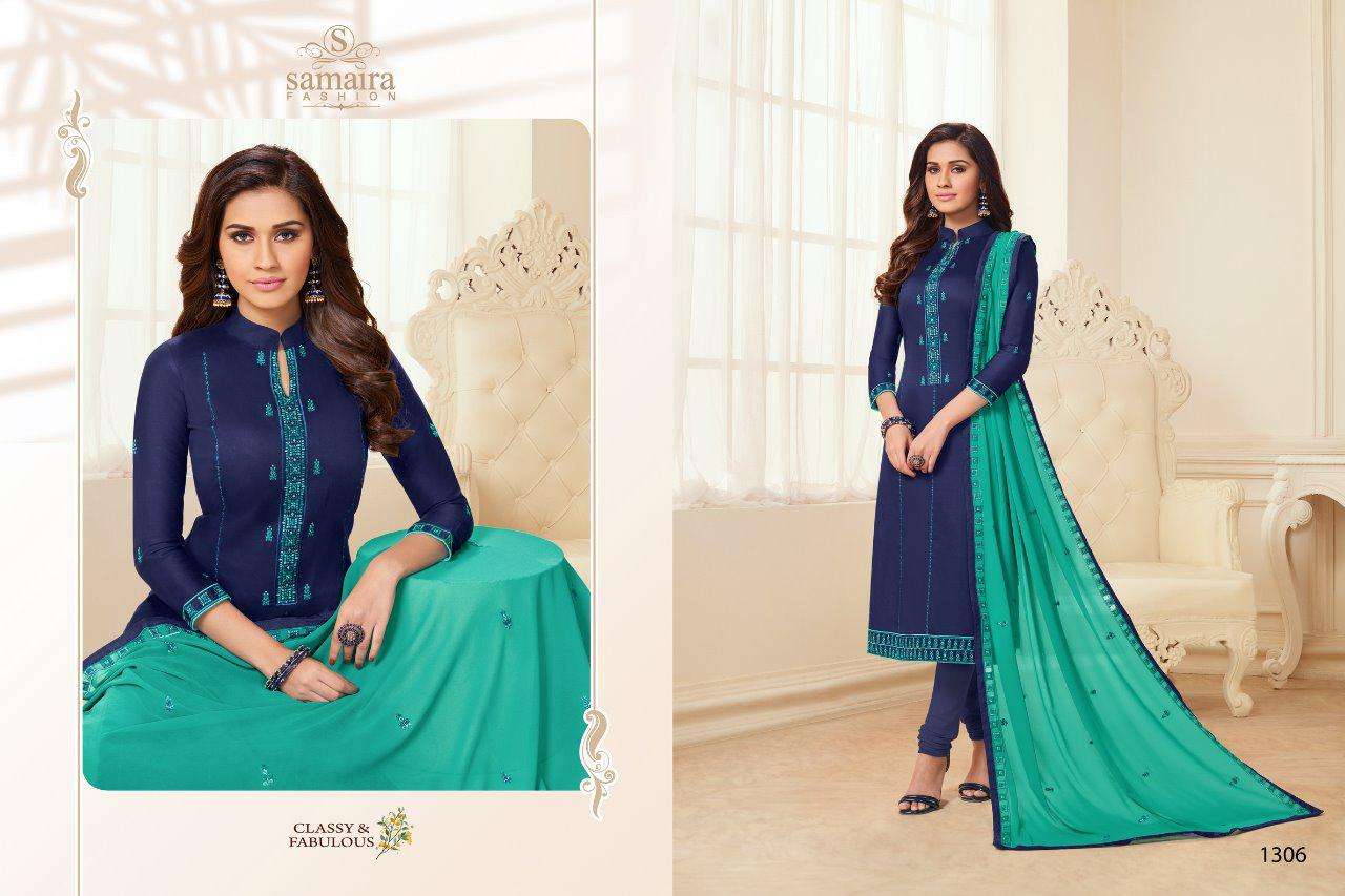 ZEEBA BY SAMIAR FASHION 1305 TO 1312 SERIES BEAUTIFUL SUITS COLORFUL STYLISH FANCY CASUAL WEAR & ETHNIC WEAR JAM SILK COTTON WITH EMBROIDERY DRESSES AT WHOLESALE PRICE