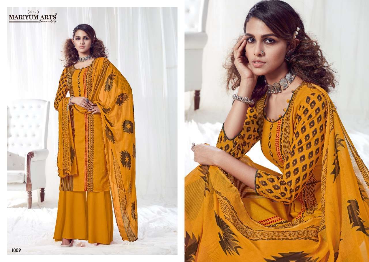 HEENAZ BY MARIYUM ARTS 1001 TO 1010 SERIES BEAUTIFUL SUITS COLORFUL STYLISH FANCY CASUAL WEAR & ETHNIC WEAR COTTON PRINTED WITH FANCY HANDWROK DRESSES AT WHOLESALE PRICE
