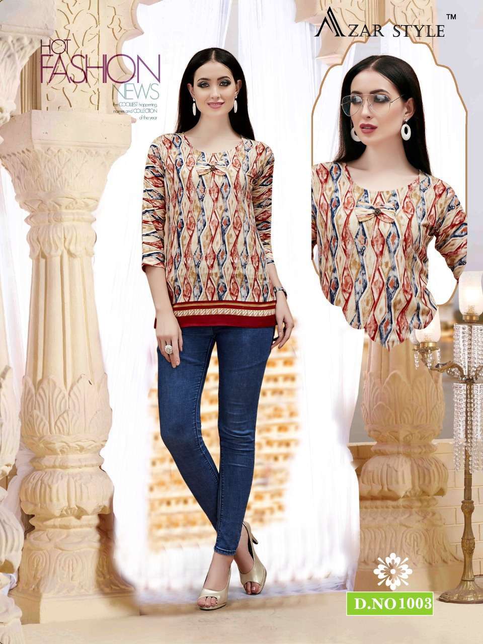 STILART BY AZAR STYLE 1001 TO 1004 SERIES BEAUTIFUL COLORFUL STYLISH FANCY CASUAL WEAR & READY TO WEAR RAYON PRINTED 14 KG TOPS AT WHOLESALE PRICE