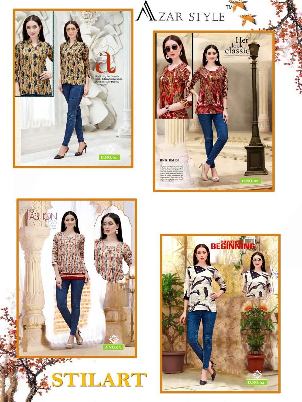 STILART BY AZAR STYLE 1001 TO 1004 SERIES BEAUTIFUL COLORFUL STYLISH FANCY CASUAL WEAR & READY TO WEAR RAYON PRINTED 14 KG TOPS AT WHOLESALE PRICE