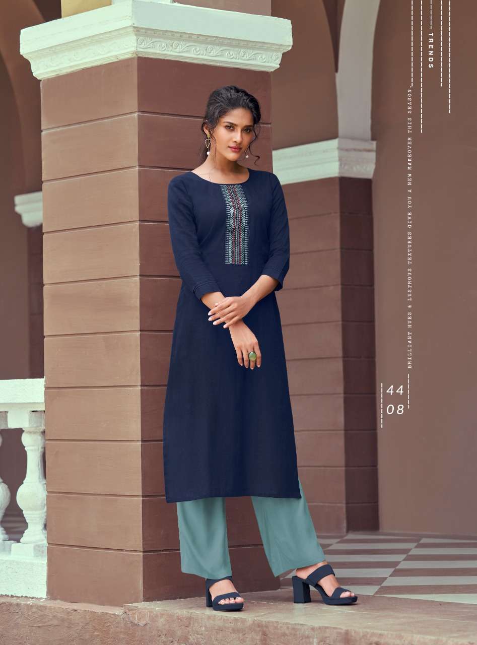 RUNWAY BY LYMI ORIGINAL 4401 TO 4408 SERIES BEAUTIFUL STYLISH FANCY COLORFUL CASUAL WEAR & ETHNIC WEAR & READY TO WEAR HEAVY RAYON NECK WORK PRINTED KURTIS AT WHOLESALE PRICE