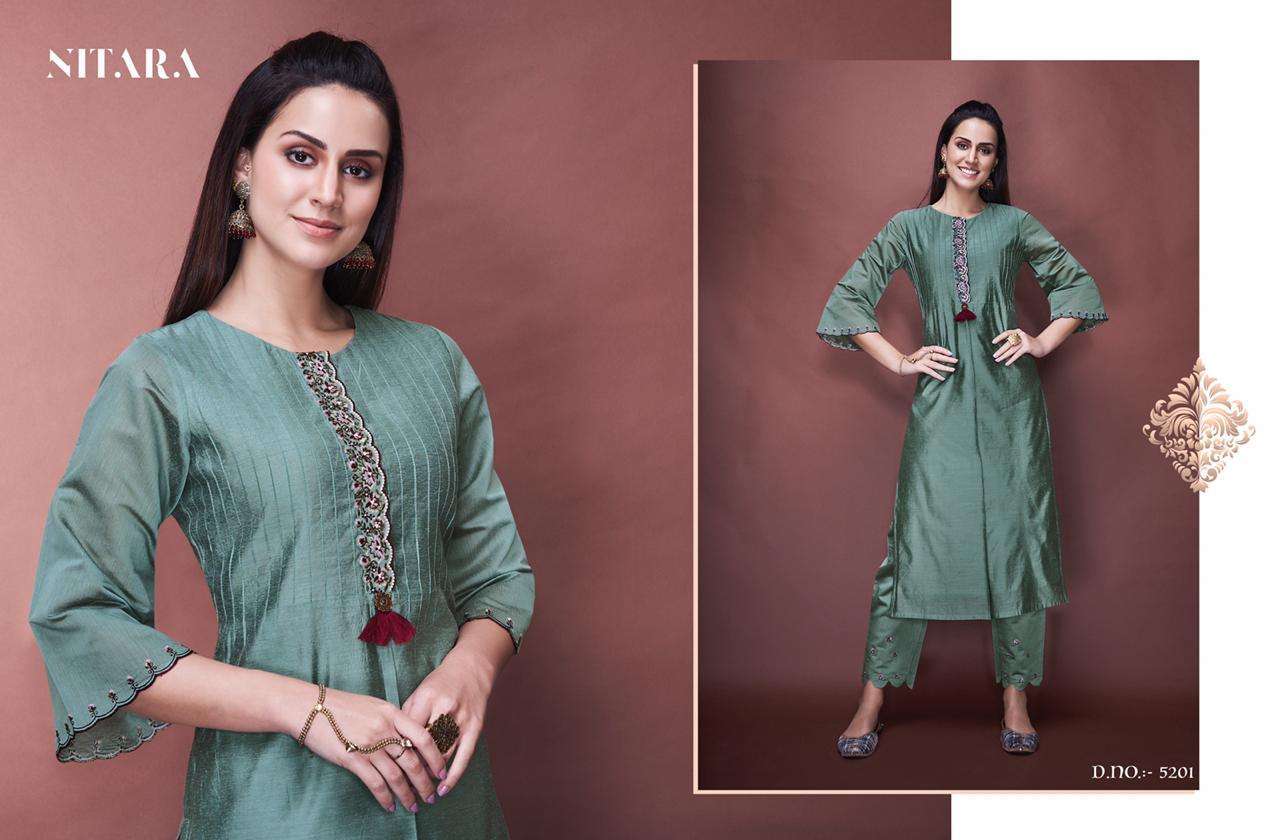ANGELICA BY NITARA 5201 TO 5205 SERIES DESIGNER SUITS COLLECTION BEAUTIFUL STYLISH FANCY COLORFUL PARTY WEAR & OCCASIONAL WEAR PURE CHANDERI DRESSES AT WHOLESALE PRICE