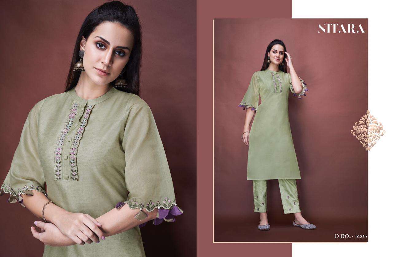 ANGELICA BY NITARA 5201 TO 5205 SERIES DESIGNER SUITS COLLECTION BEAUTIFUL STYLISH FANCY COLORFUL PARTY WEAR & OCCASIONAL WEAR PURE CHANDERI DRESSES AT WHOLESALE PRICE