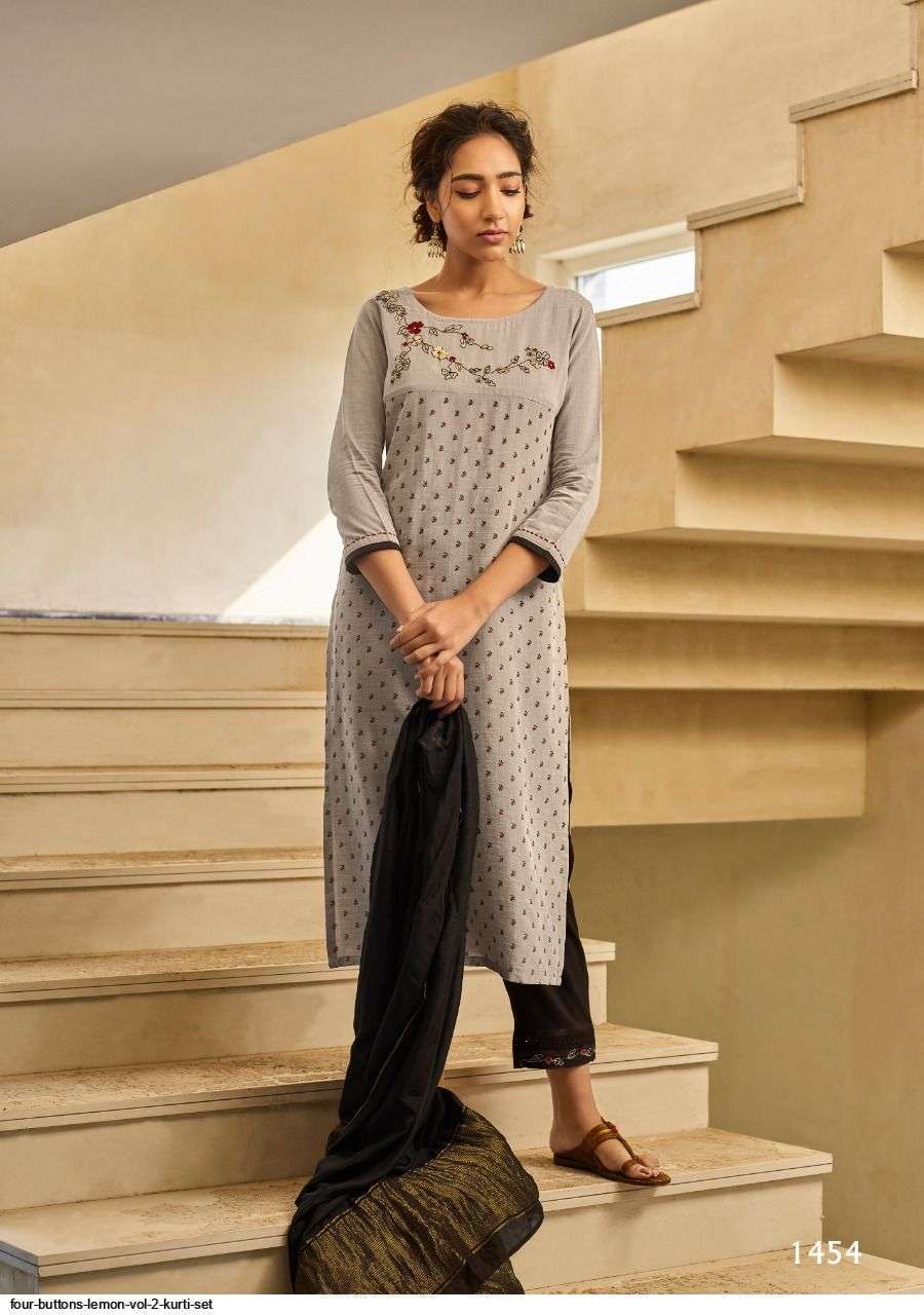 LEMON VOL-2 BY FOUR BUTTONS 1451 TO 1456 SERIES DESIGNER SUITS COLLECTION BEAUTIFUL STYLISH FANCY COLORFUL PARTY WEAR & OCCASIONAL WEAR PURE VISCOSE TOW TON SILK DRESSES AT WHOLESALE PRICE