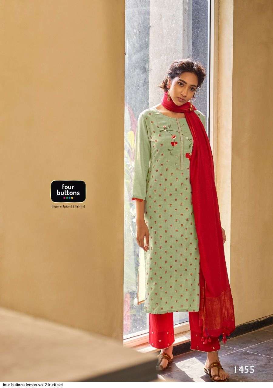 LEMON VOL-2 BY FOUR BUTTONS 1451 TO 1456 SERIES DESIGNER SUITS COLLECTION BEAUTIFUL STYLISH FANCY COLORFUL PARTY WEAR & OCCASIONAL WEAR PURE VISCOSE TOW TON SILK DRESSES AT WHOLESALE PRICE