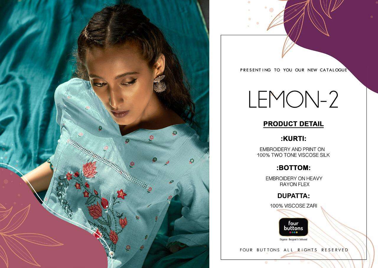 LEMON VOL-2 BY FOUR BUTTONS 1451 TO 1456 SERIES DESIGNER SUITS COLLECTION BEAUTIFUL STYLISH FANCY COLORFUL PARTY WEAR & OCCASIONAL WEAR PURE VISCOSE TOW TON SILK DRESSES AT WHOLESALE PRICE