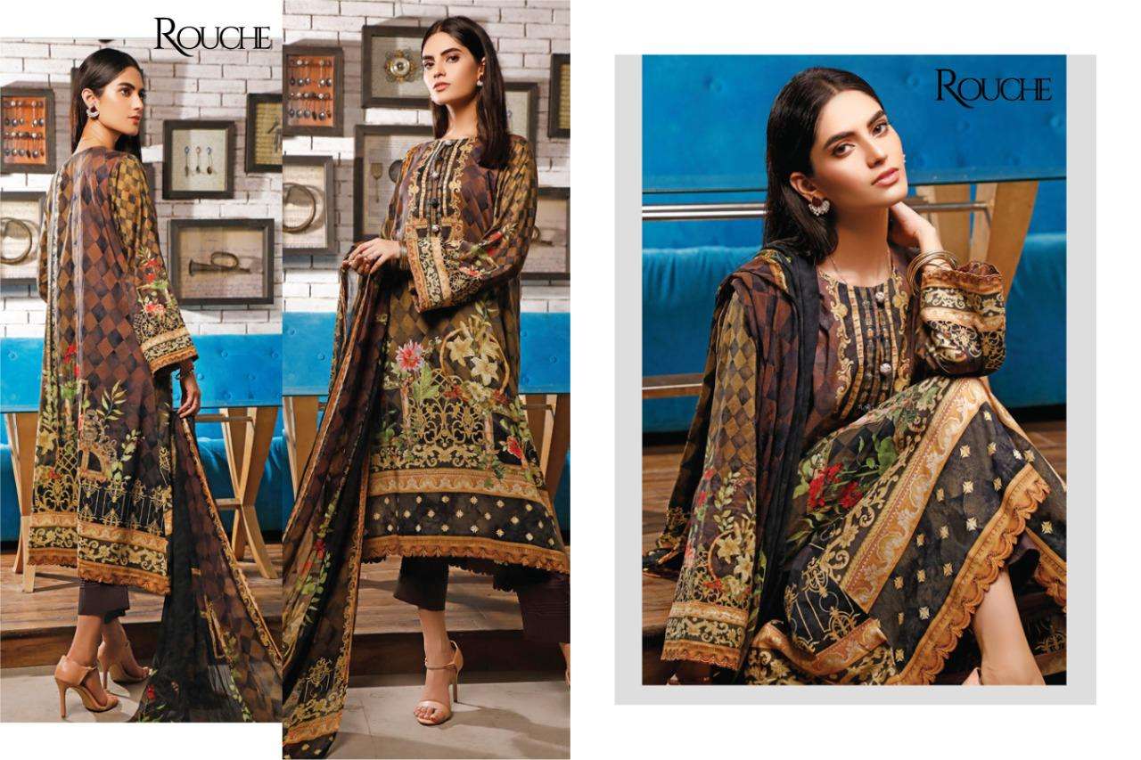 MALHAR BY ROUCHE 1001 TO 1006 SERIES BEAUTIFUL STYLISH PAKISATNI SUITS FANCY COLORFUL CASUAL WEAR & ETHNIC WEAR & READY TO WEAR HEAVY JAM SATIN COTTON WITH DIGITAL PRINT DRESSES AT WHOLESALE PRICE