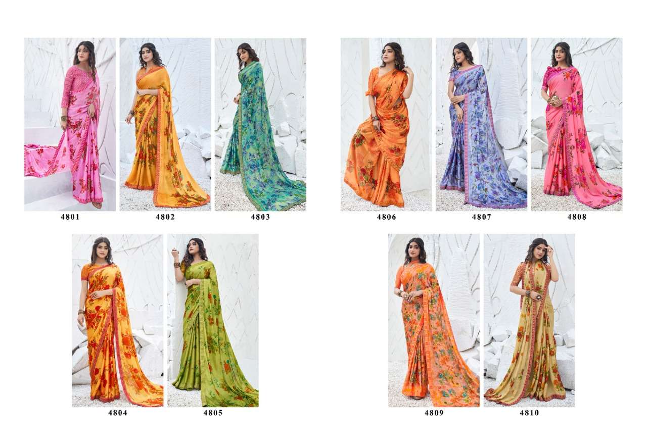 SHANAYA BY PRIYA PARIDHI 4801 TO 4810 SERIES INDIAN TRADITIONAL WEAR COLLECTION BEAUTIFUL STYLISH FANCY COLORFUL PARTY WEAR & OCCASIONAL WEAR FANCY MOSS PRINTED SAREES AT WHOLESALE PRICE