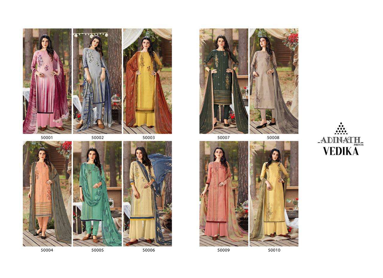 VEDIKA BY ADINATH PRINTS 50001 TO 50010 SERIES BEAUTIFUL STYLISH SUITS FANCY COLORFUL CASUAL WEAR & ETHNIC WEAR & READY TO WEAR PURE PASHMINA PRINT WITH EMBROIDERY DRESSES AT WHOLESALE PRICE