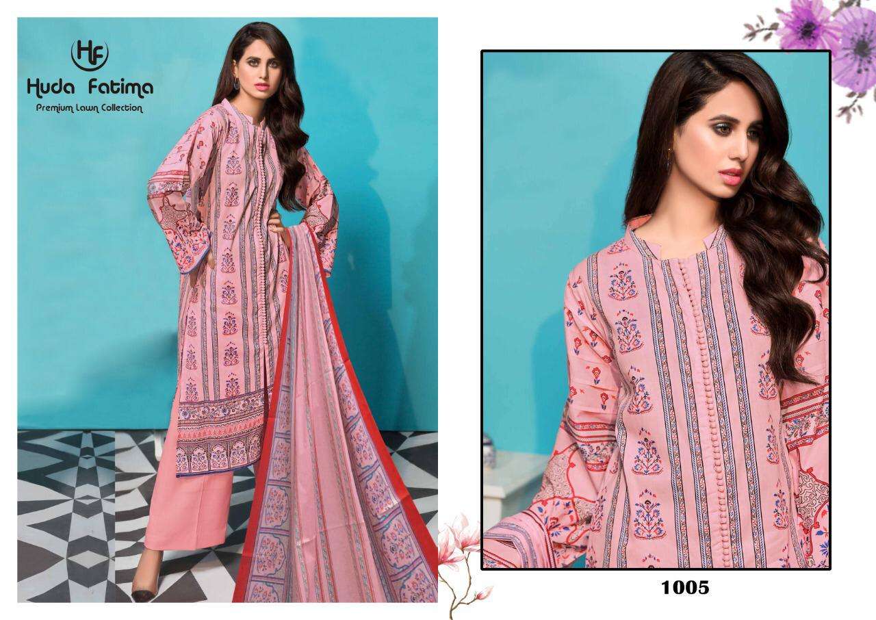EXCLUSIVE SPRING LAWN COLLECTION 2020 BY HUDA FATIMA 1001 TO 1010 SERIES BEAUTIFUL SUITS STYLISH FANCY COLORFUL CASUAL WEAR & ETHNIC WEAR PURE CAMBRIC DRESSES AT WHOLESALE PRICE