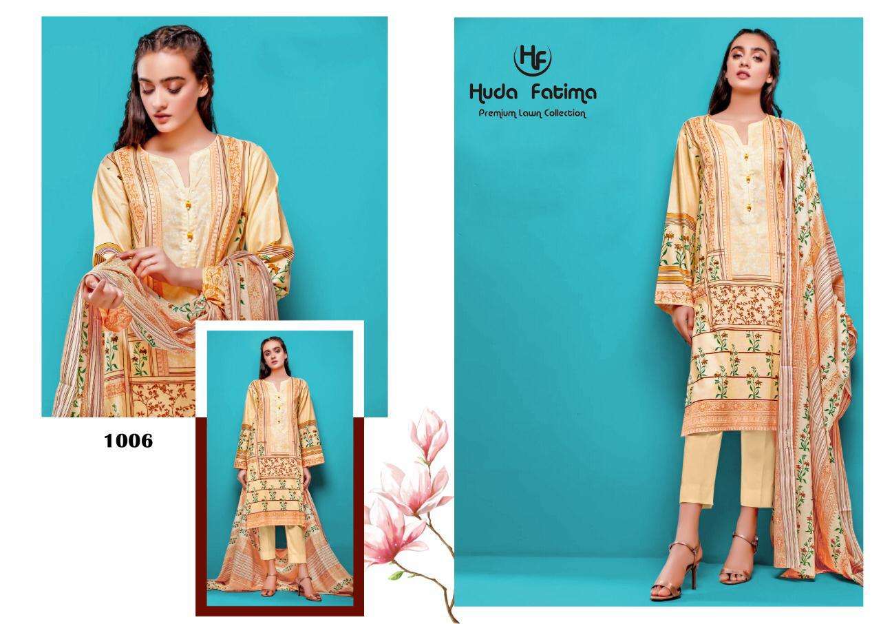 EXCLUSIVE SPRING LAWN COLLECTION 2020 BY HUDA FATIMA 1001 TO 1010 SERIES BEAUTIFUL SUITS STYLISH FANCY COLORFUL CASUAL WEAR & ETHNIC WEAR PURE CAMBRIC DRESSES AT WHOLESALE PRICE