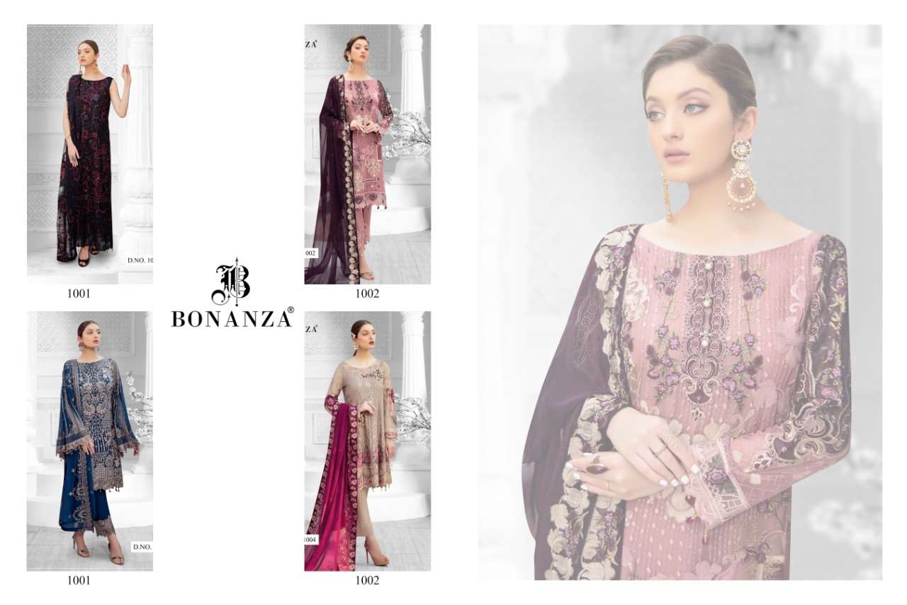 ALLIFA VOL-1 BY BONANZA 1001 TO 1004 SERIES BEAUTIFUL SUITS COLORFUL STYLISH FANCY CASUAL WEAR & ETHNIC WEAR HEAVY GEORGETTE WITH EMBROIDERED DRESSES AT WHOLESALE PRICE
