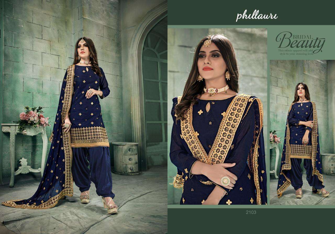 PHILLAURI VOL-21 BY PHILLAURI 2101 TO 2104 SERIES BEAUTIFUL SUITS STYLISH FANCY COLORFUL CASUAL WEAR & ETHNIC WEAR CHANDERI SILK WITH EMBROIDERED DRESSES AT WHOLESALE PRICE