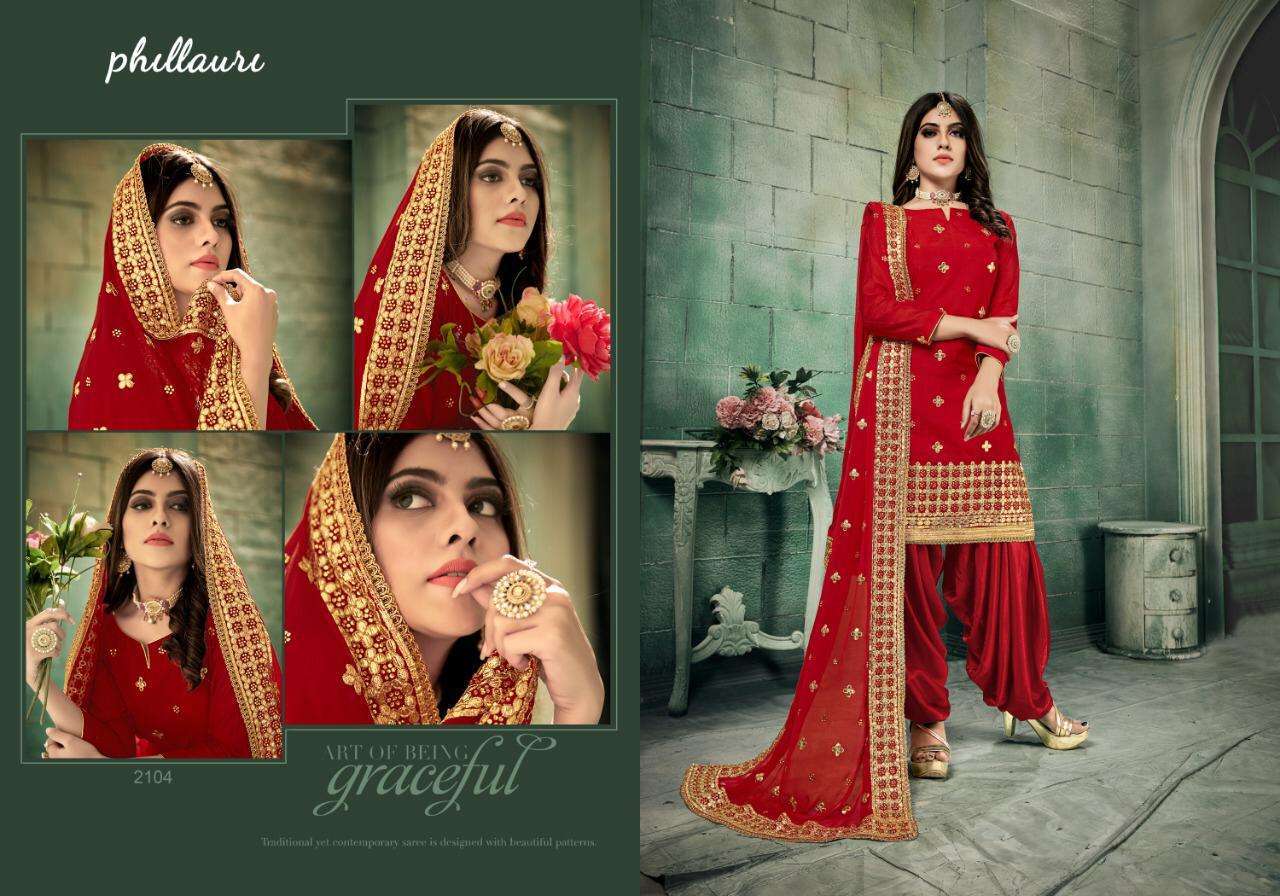 PHILLAURI VOL-21 BY PHILLAURI 2101 TO 2104 SERIES BEAUTIFUL SUITS STYLISH FANCY COLORFUL CASUAL WEAR & ETHNIC WEAR CHANDERI SILK WITH EMBROIDERED DRESSES AT WHOLESALE PRICE