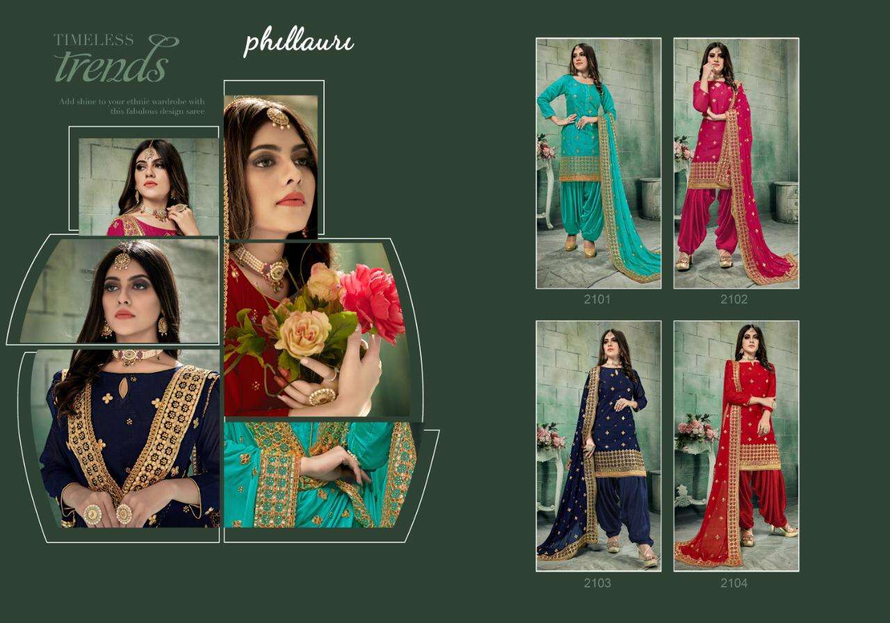 PHILLAURI VOL-21 BY PHILLAURI 2101 TO 2104 SERIES BEAUTIFUL SUITS STYLISH FANCY COLORFUL CASUAL WEAR & ETHNIC WEAR CHANDERI SILK WITH EMBROIDERED DRESSES AT WHOLESALE PRICE