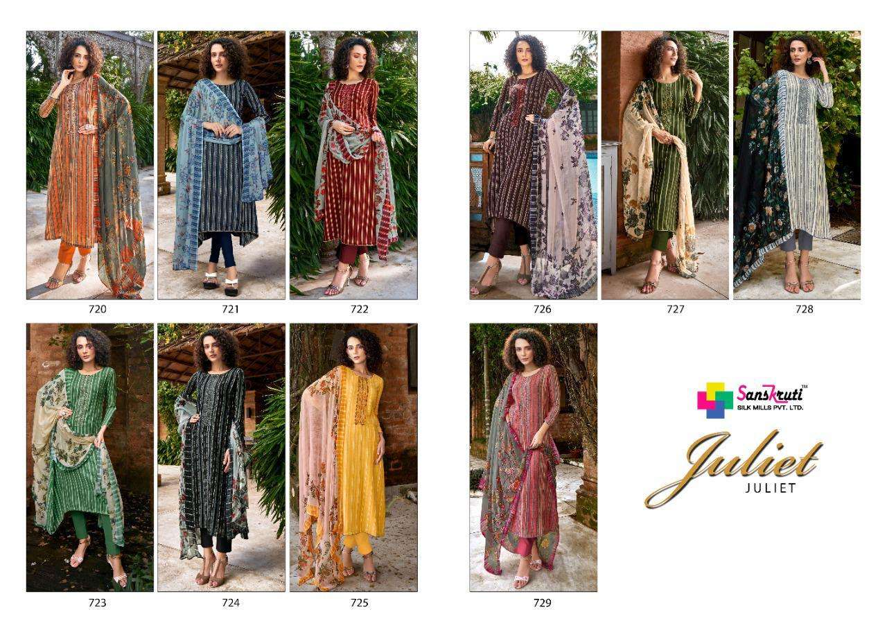 JULIET BY SANSKRUTI SILK MILLS 720 TO 729 SERIES BEAUTIFUL SUITS STYLISH FANCY COLORFUL CASUAL WEAR & ETHNIC WEAR PURE PASHMINA WITH WORK DRESSES AT WHOLESALE PRICE