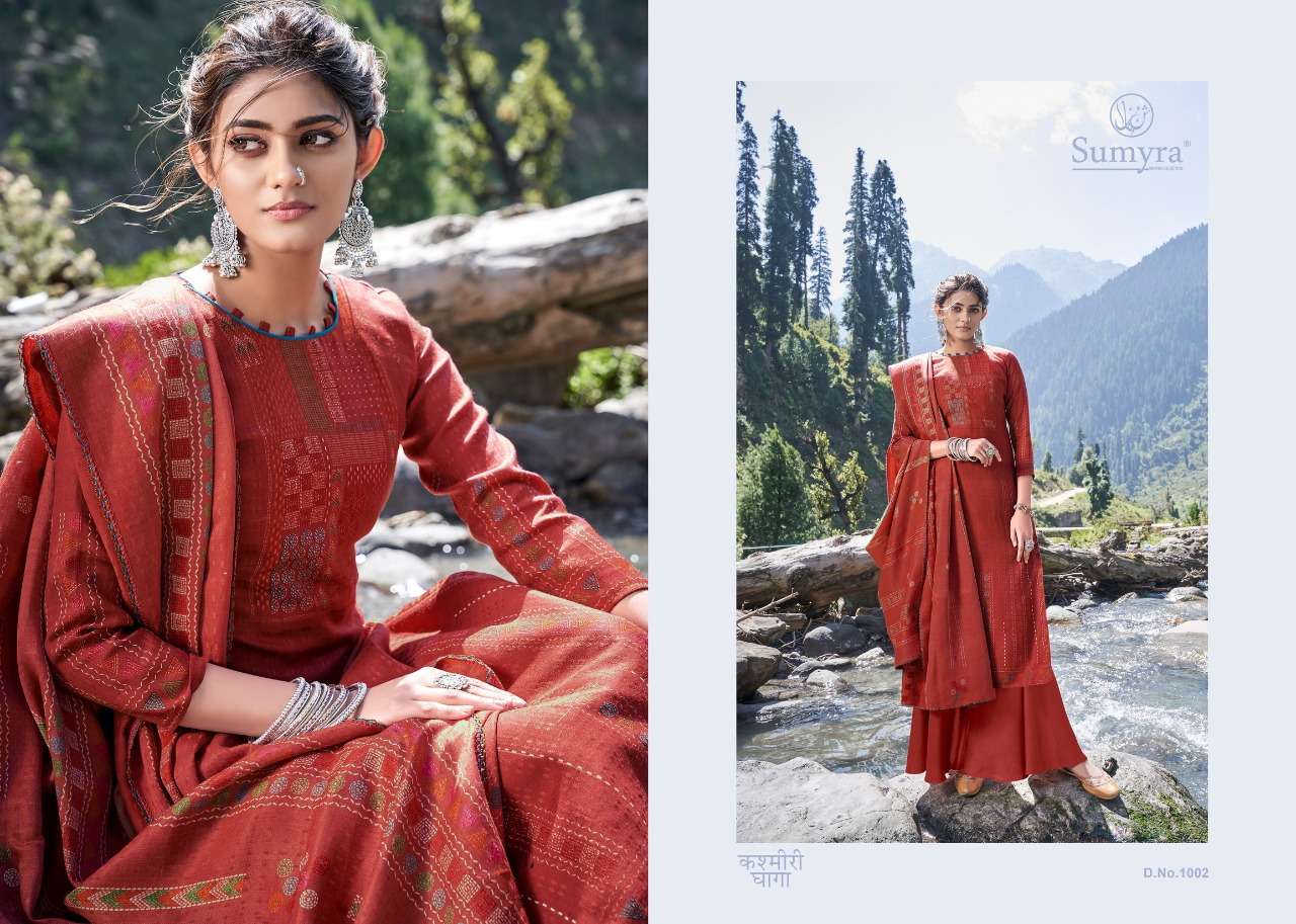 KASHMIRI DHAAGA BY SUMYRA 1001 TO 1008 SERIES BEAUTIFUL STYLISH FANCY COLORFUL CASUAL WEAR & ETHNIC WEAR PURE PASHMINA DESIGNER PRINT DRESSES AT WHOLESALE PRICE