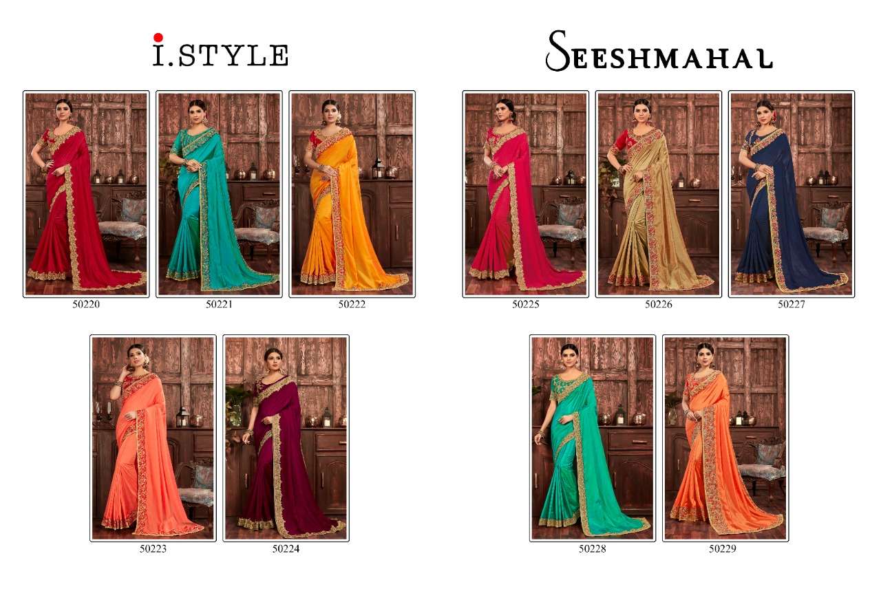 SHEESHMAHAL BY INDIAN WOMEN 50220 TO 50229 SERIES INDIAN TRADITIONAL WEAR COLLECTION BEAUTIFUL STYLISH FANCY COLORFUL PARTY WEAR & OCCASIONAL WEAR TWO TONE SILK EMBROIDERED SAREES AT WHOLESALE PRICE