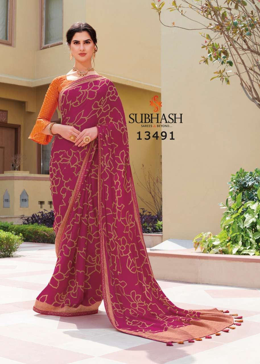 VINTAGE VOL-11 BY SUBHASH SAREES 13471 TO 13494 SERIES INDIAN TRADITIONAL WEAR COLLECTION BEAUTIFUL STYLISH FANCY COLORFUL PARTY WEAR & OCCASIONAL WEAR CHIFFON BRASSO SAREES AT WHOLESALE PRICE