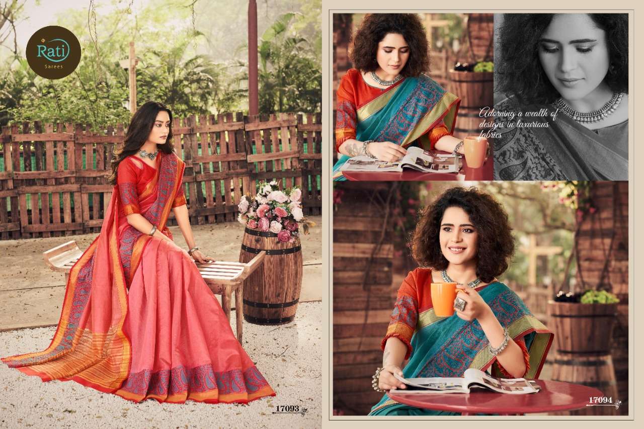 RAJ GHARANA BY RATI 17091 TO 17098 SERIES INDIAN TRADITIONAL WEAR COLLECTION BEAUTIFUL STYLISH FANCY COLORFUL PARTY WEAR & OCCASIONAL WEAR COTTON SILK SAREES AT WHOLESALE PRICE